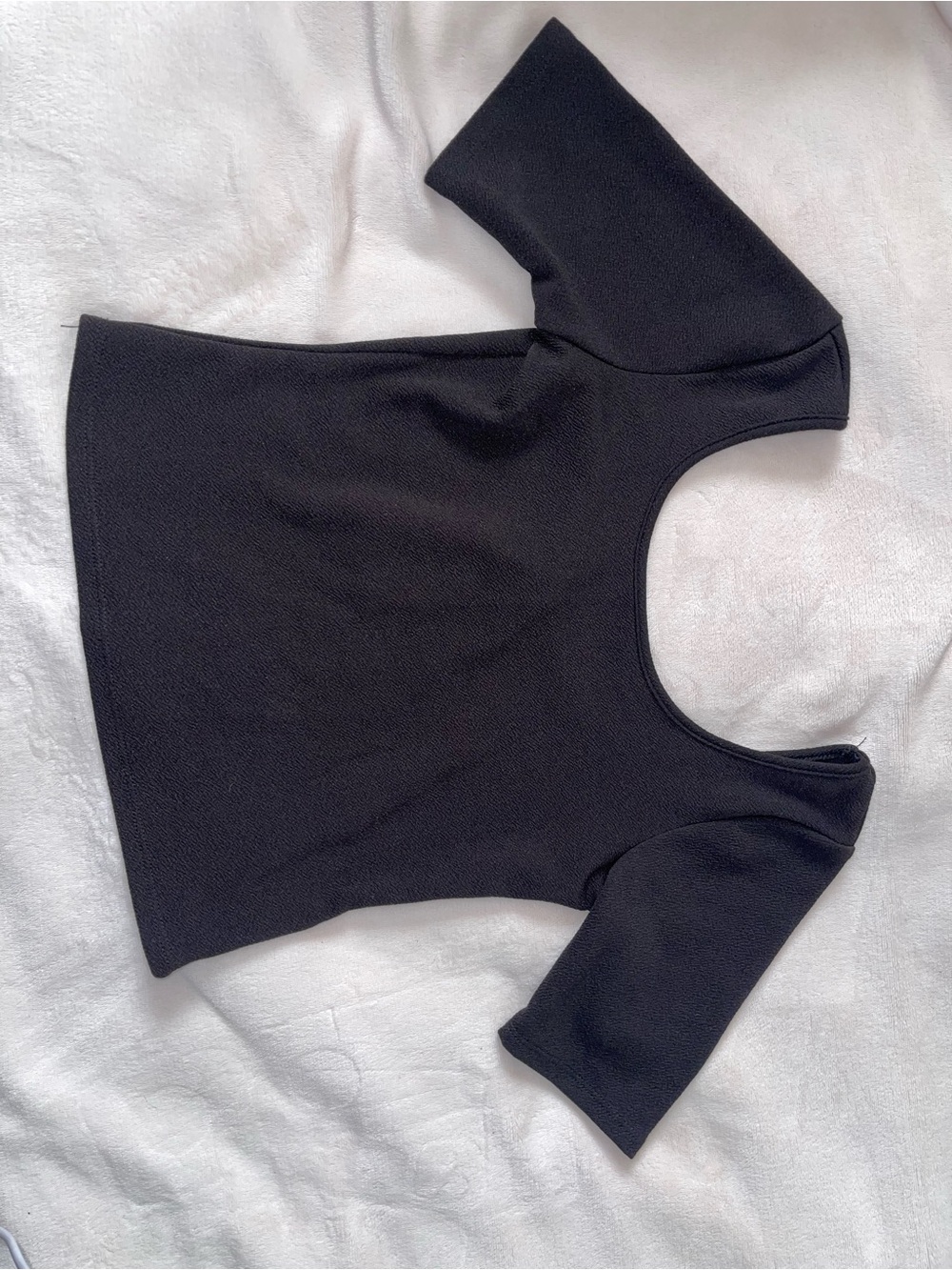 About A Girl Black Off-the-Shoulder Short Sleeve Top